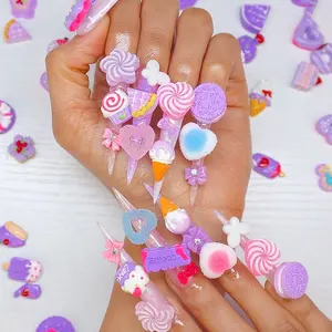 Paso Sico Trends Kawaii Simulation Candy Designs Round Heart Stars Creative Resin Nail Art Decoration Kawaii Nails Charms Supply