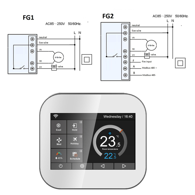 WiFi App Control Daily Weekly Programmable 0-10V FAN 2 Pipe Smart Thermostat