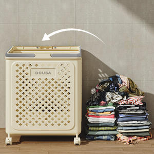 Large Capacity Modern Design <strong>Plastic</strong> Folding Trolley for Home Bathroom Dirty Clothes <strong>Basket</strong> <strong>with</strong> High Capacity Storage Foldable - Product Image 3