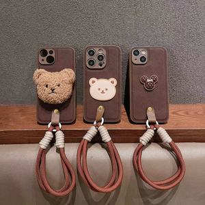 Mode peluche <span class=keywords><strong>Mickey</strong></span> ours Silicone PC avec chaîne antichoc couverture arrière étui de téléphone portable pour iPhone 15 14 13 12 11 Pro max - Product Image 6