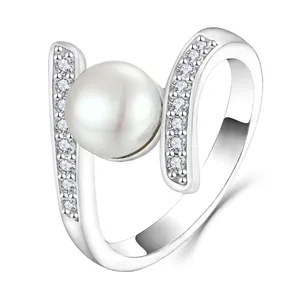 Custom High Quality Trendy Freshwater Pearl Rings Fine Jewelry Rhodium Plated Sterling Silver Ring For Women