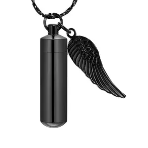 Liontin Kalung Wadah Abu Kremasi Baja Anti Karat Model Sayap Malaikat & Silinder Eternity - Product Image 1