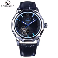 Montre automatique de luxe pour homme, design géométrique Océan Bleu, cadran squelette transparent, montre mécanique tendance