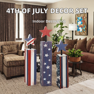 Ensemble de décorations de plateau à étages carrées en bois COCHIE pour anniversaire et Fête patriotique, avec motif étoiles et rayures, pour la maison, le bureau ou la table - Product Image 2