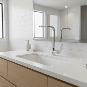 Robinet monocommande moderne LL05 avec cartouche en laiton de 35 mm, économie d'eau, flexibles en acier inoxydable, montage sur plan - Product Image 3