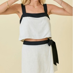 Nuevo Conjunto de Lino para Mujer, Pantalones sin Espalda y Top Corto, Estilo Casual, Transpirable, Color Liso, para Fitness - Product Image 2