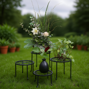 Support de plantes rond 4 en 1 DB Metal, support de pot de fleurs en fer, présentoir de jardin, style moderne - Product Image 2