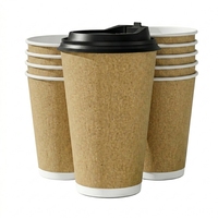 Gobelets à café jetables à double paroi en papier de 8 à 22 oz avec couvercles en plastique, anti-brûlure, anti-fuite, pour boissons chaudes/froides à emporter