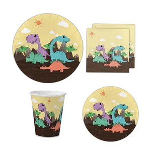 New Arrivals Party Tableware Kits Eco Friendly Paper Dinosaur Party Supplies For 5 Years Old Boys