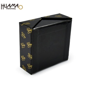 Huamao Printing Black Glossy Double-Door Rigid <b>Box</b> Custom Gold Foil Logo Stamped Packaging <b>Box</b> for Gift & Retail Products - Product Image 2