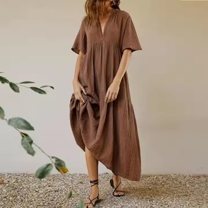 Vestidos Casuales de Verano 2025, Nuevo Diseño, Alta Calidad, 100% Algodón, Holgados, Maxi, Manga Corta, Cuello en V - Product Image 4