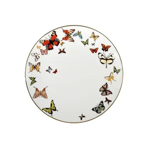 Platos decorativos dorados juego de vajilla de cerámica boda al por mayor platos de porcelana fina