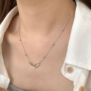 S925 스털링 실버 종이 클립 연동 남성 목걸이 더블 링 커플 목걸이 다이아몬드 초커 목걸이 여성용 - Product Image 3