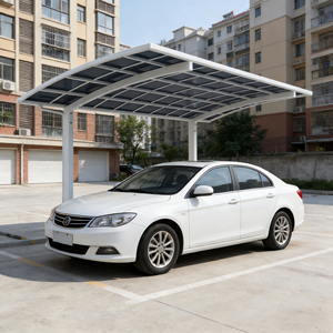 Structure en aluminium robuste, carport simple avec <span class=keywords><strong>toit</strong></span> arqué, abri fixe attaché au <span class=keywords><strong>toit</strong></span>, résistant aux UV et imperméable - Product Image 4