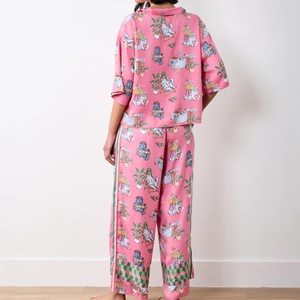 Conjunto <span class=keywords><strong>de</strong></span> Pijamas <span class=keywords><strong>de</strong></span> <span class=keywords><strong>Verano</strong></span> Transpirables <span class=keywords><strong>de</strong></span> Seda Satinada Ecológica Wild Dream, con Estampado Digital <span class=keywords><strong>de</strong></span> Gatos, Ropa Casual - Product Image 2
