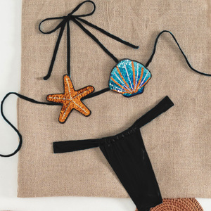 Ensemble de bikini étoile de mer à paillettes brillantes pour femme, maillot de bain sexy dos nu et string, tenue de plage brésilienne 2026, micro-maillot de bain - Product Image 1