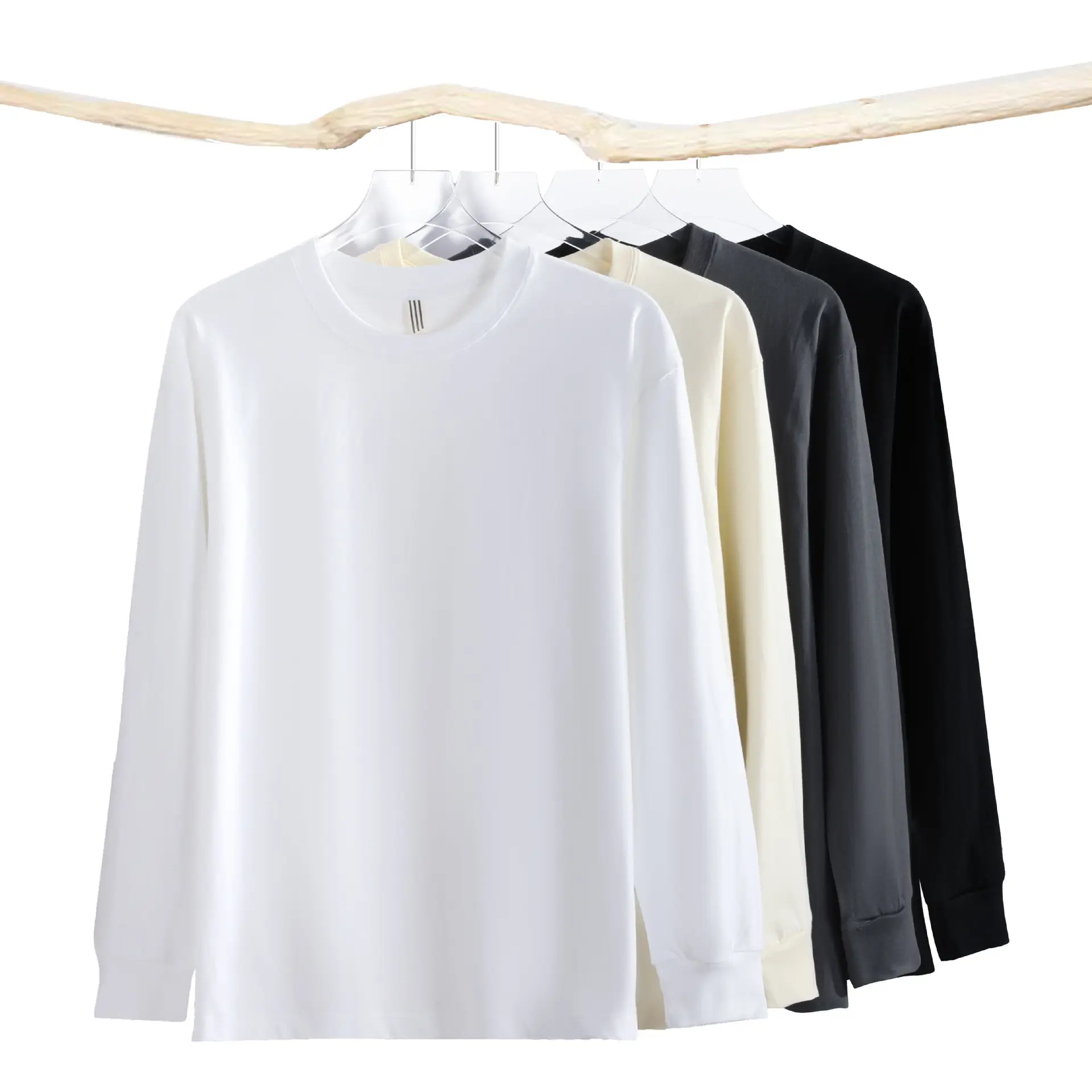 Nieuwe Zwaargewicht 230G Draad Lange Mouw T-Shirt Mannen Losse Pasvorm Basis Wit Puur Katoenen Binnenste Basis T-Shirt Voor Koppels