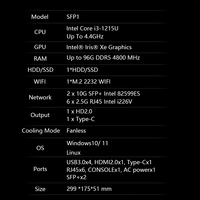 Mini PC sans ventilateur 6x2.5G 2x10G SFP+ Core I3 1215U I5 1235U Ordinateur industriel de bureau Serveur réseau Passerelle Hôte Proxmox
