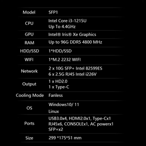 Mini PC Fanless 6x2.5G 2x10G SFP+ Core I3 1215U I5 1235U per Ufficio, Industria, Gateway di Rete, Server, Host Proxmox - Product Image 6