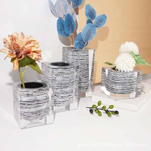 Juego de jarrones de acrílico con rayas blancas y negras, maceta moderna para decoración del hogar, regalo de inauguración de casa - Product Image 3