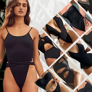 TW71015 Factory wholesales black sexy one piece bikini cut out monokini swimsuit dropship bathing suit