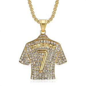 Collar con Colgante de la Camiseta de Cristiano Ronaldo 7, Chapado en Oro, Acero de Titanio, Cristales Incrustados, Joyería Hip Hop, Regalo Unisex - Product Image 1