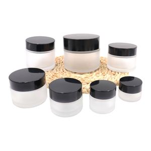 Wholesale Cosmetic 5g 10g 50g 100g clear <b>Glass</b> Jar with Black Lid - Product Image 4