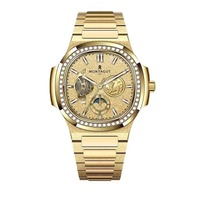 Montre mécanique automatique squelette de luxe unisexe avec lunette sertie de diamants, phases de lune, multifonction, en acier inoxydable, étanche 5 ATM