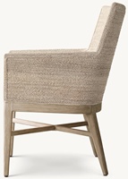 Fauteuil de salle à manger en chêne clair délavé avec cadre enveloppé et coussin rembourré en mélange de lin, chaise d'appoint moderne pour salle à manger de style côtier