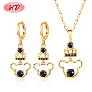 Batch jewelry making factory little cute black pink white bear cz drop earring necklace 18k golden brass jewelry sets for women