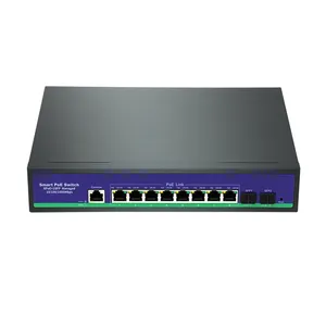 Conmutador PoE gestionado Hisource activo 8 + 2 Gigabit completo con VLAN múltiple 250m Transmisión de larga distancia 120W potencia incorporada