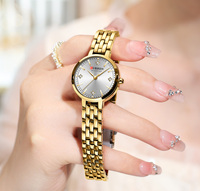 CURREN 9106 jam tangan Quartz wanita, atasan bercahaya tangan santai baja tahan karat tahan air 3ATM untuk wanita