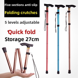 Bâton de marche télescopique pliable en alliage d'aluminium à cinq sections, longueur réglable, avec embout en caoutchouc, pour personnes âgées, voyages en extérieur - Product Image 1