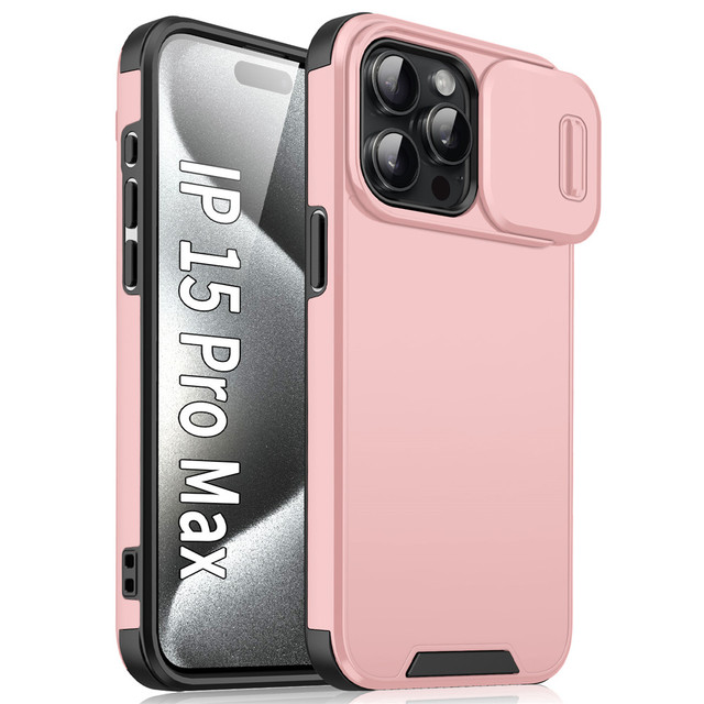 Push Window Sliding Camera Lens Protect Cover Anti Slip Hybrid Phone Case for iPhone 16 15 14 13 12 Pro Max Cell Phone Cover
