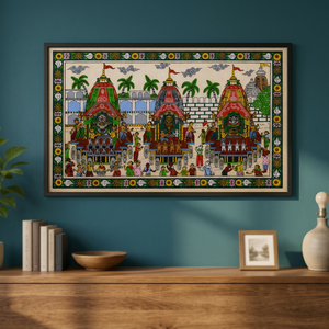 Peinture traditionnelle artisanale Pattachitra, forme rectangulaire, occasion Jagannath Rath Yatra, décoration murale pour salon intérieur - Product Image 1