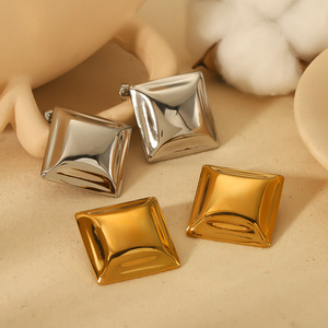 <b>Stud</b> Earrings Square Geometric Gold Silver <b>Titanium</b> Steel For Women Fashion Jewelry - Product Image 1