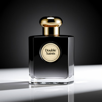Flacon de parfum vide en verre élégant avec couvercle noir et or dégradé, avec bouchon et pinceau, forme rectangulaire, couleur personnalisable