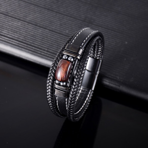 Tiger's Eye Bracelet <b>For</b> <b>Men</b> Multi Layer Microfiber Leather <b>Bangle</b> Magnetic Clasp Jewelry Gift 7.5in 8.5in 9in - Product Image 2