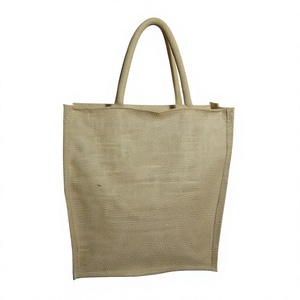 En stock Lowellcraft.com Sac fourre-tout en jute recyclé et écologique pour courses et déjeuner, doublure en coton, lettres (12"W X 14"H X 5"G) - Product Image 2