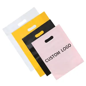 Plastic Bags Factory Custom Ldpe Plastic Cheap Shopping Die Cut Bags Custom Logo Handle Clothing Bag For Retail Boutiques