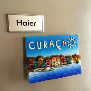 Karayip stereoskopik buzdolabı mıknatısları Curacao, hollanda bölgesi hediye seyahat hediyelik eşya 3D stereoskopik reçine mıknatıs