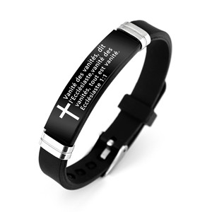 Bracelet en silicone ajustable avec verset biblique français et citation inspirante, bijou bracelet de prière en gros - Product Image 2