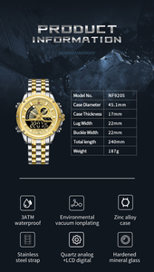 Montres pour hommes Naviforce 9205 Sg, nouvelle <span class=keywords><strong>montre</strong></span> de luxe en acier inoxydable, bracelet authentique, quartz analogique, écran LCD numérique - Product Image 4