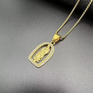 สร้อยคอจี้พระแม่มารีชุบทองสแตนเลสประดับเพชรเทียมสำหรับเป็นของขวัญ - Product Image 2