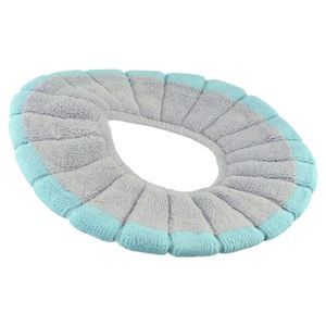 Juego de tapete y funda para asiento de inodoro de doble color, de una sola pieza, accesorios de baño, decoración del hogar, tejido en forma de O, mantiene el calor - Product Image 6