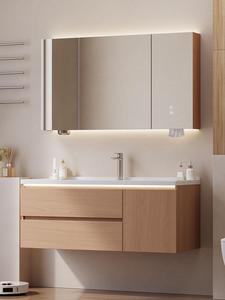 Solid wood color ceramic integrated basin bathroom cabinet combination washbasin washbasin smart mirror cabinet - Product Image 3