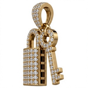 14K Gold <b>Padlock</b> Key Pendant Moissanite Charm Round Brilliant Cut Unisex Jewelry Custom Lock Key Necklace - Product Image 2