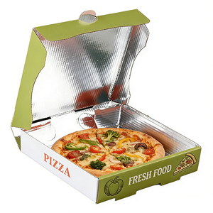 Boîte à <span class=keywords><strong>pizza</strong></span> en carton ondulé avec logo personnalisé imprimé, doublure en aluminium thermique, 10, 12, 13, 14, 16, 24 pouces, emballage à emporter - Product Image 1