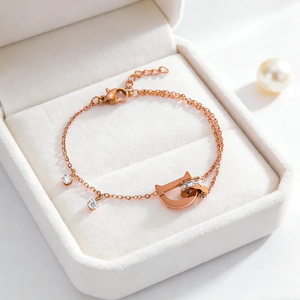 Bracelet élégant plaqué or 18 carats pour femmes, fabriqué en acier inoxydable 304, pierre précieuse artificielle, design alphabet, style simple - Product Image 4