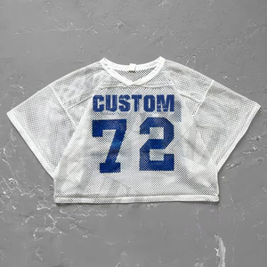T-shirt court à col en V personnalisé avec logo sportif, coupe ample, maille respirante, streetwear, uniforme de football américain - Product Image 1